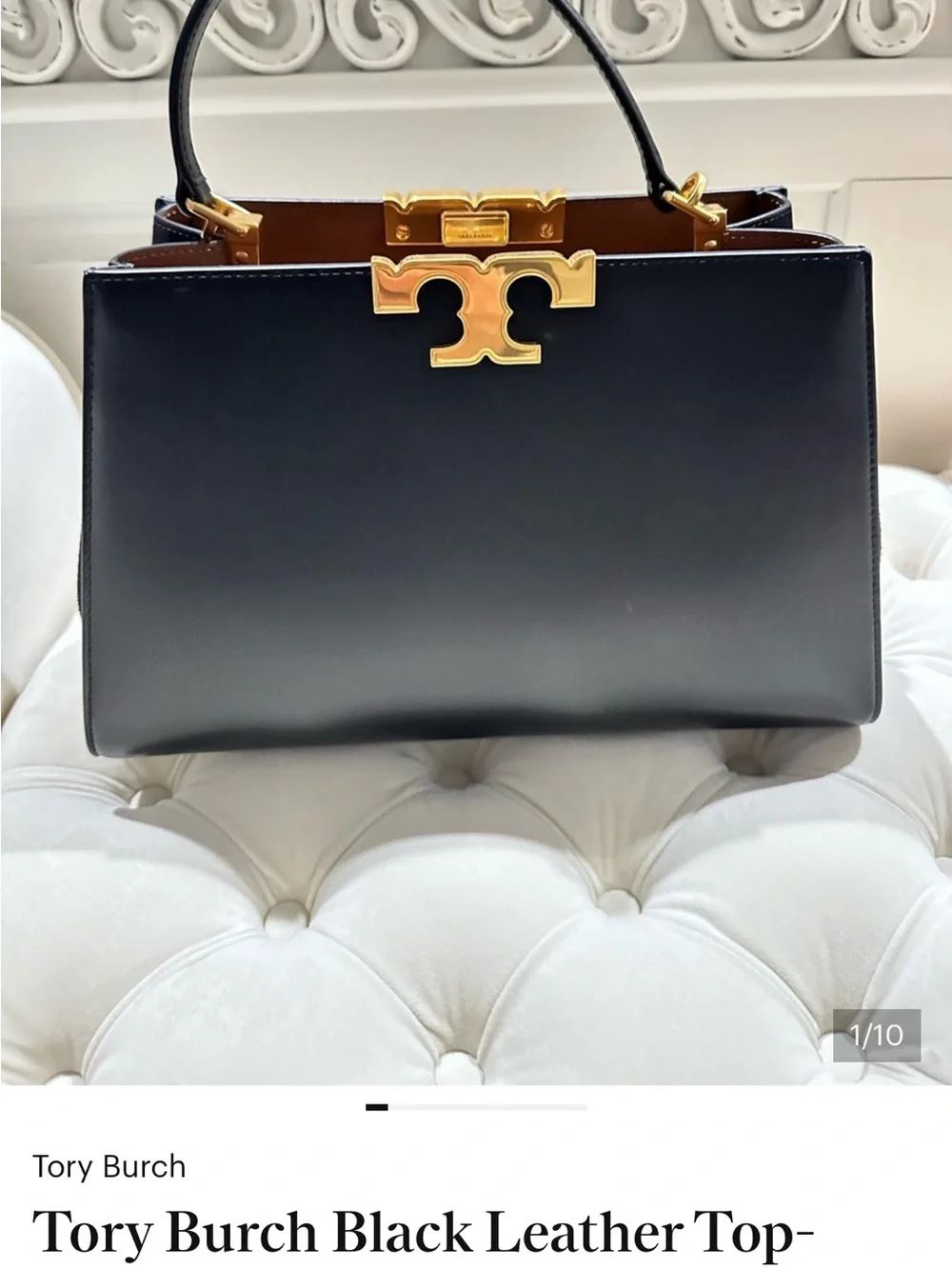 Tory Burch Eleanor Satchel Black Leather Gold Logo Shoulder Bag NWT $795